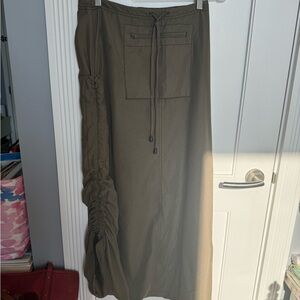 Elegant Olive Maxi Skirt with Drawstring Waist